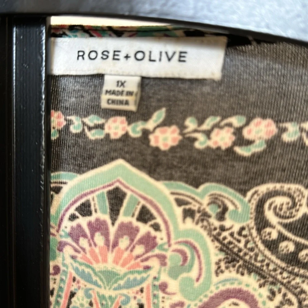 Rose and Olive Colorful Top. 1X - Picture 2 of 4